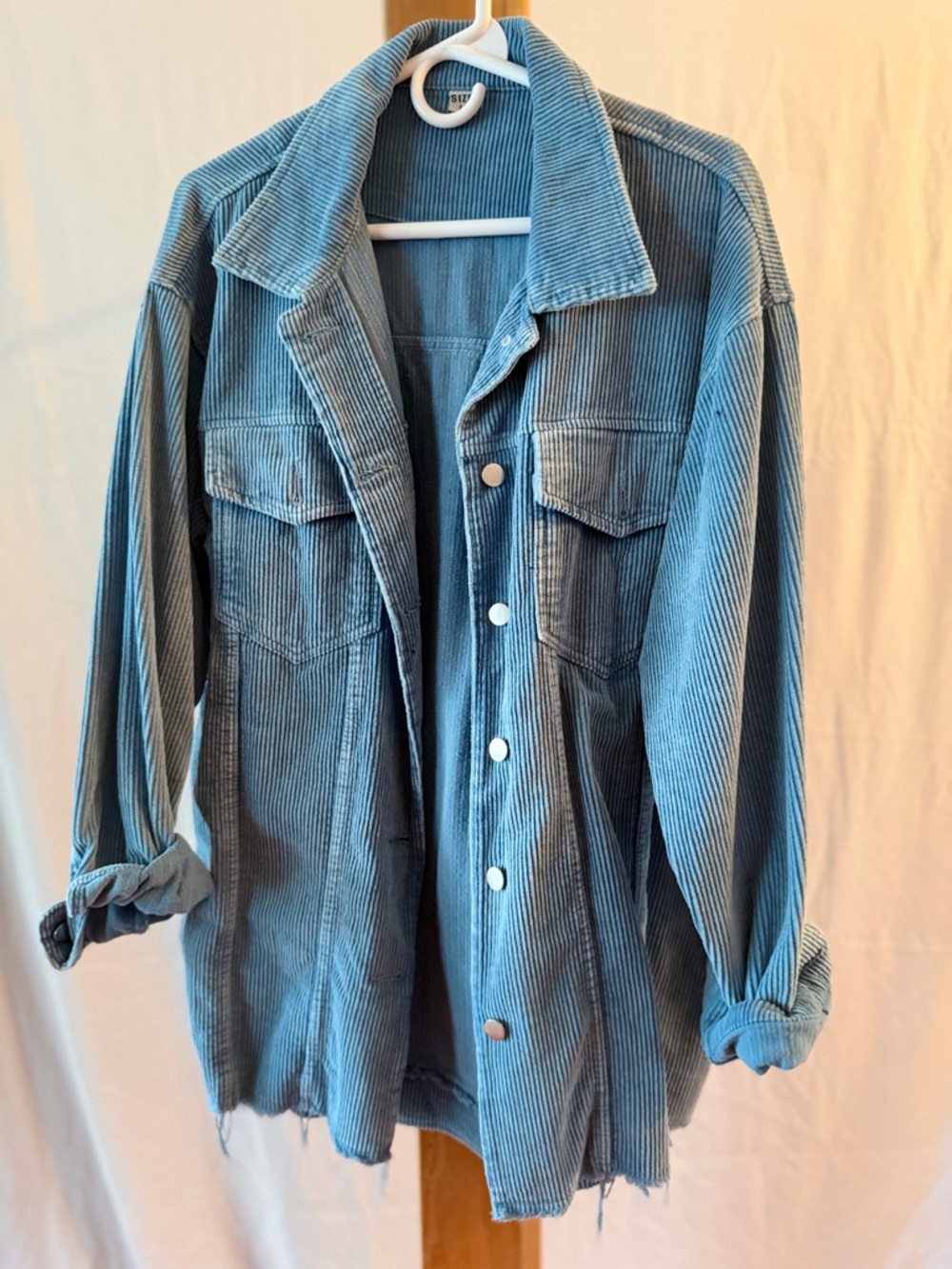 Womens Blue Corduroy Button-Front Jacket